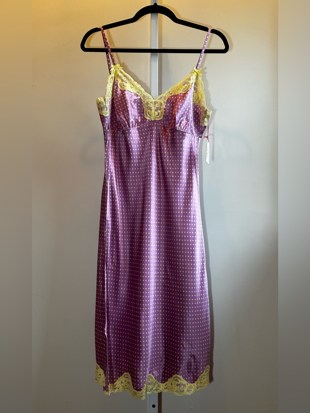 Gold Hawk Silk Lace Slip Dress Orchid Polka Dot NWT Medium